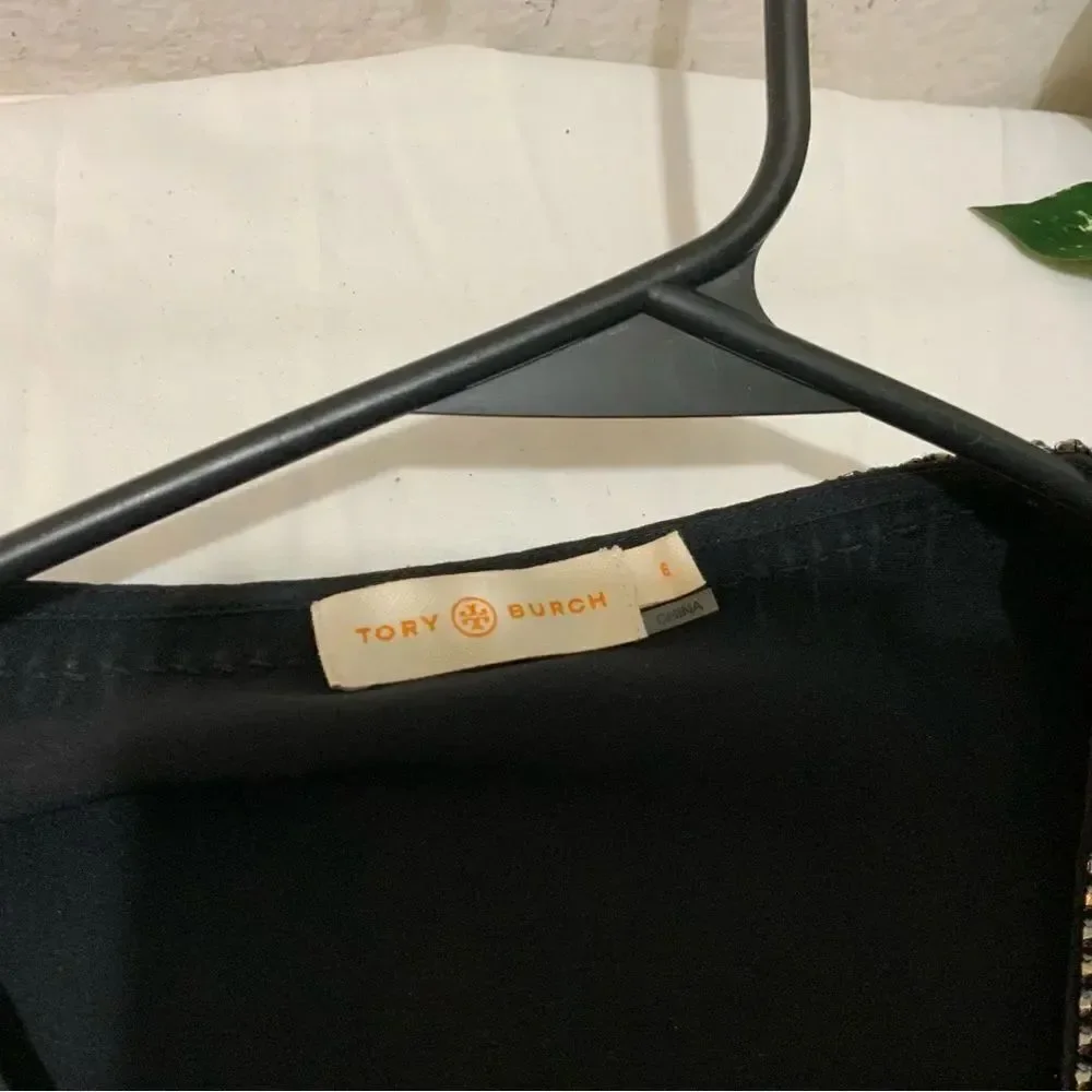 Tory Burch Mallet Embellished Studded Silk V Neck Tunic Blouse Top Black 6